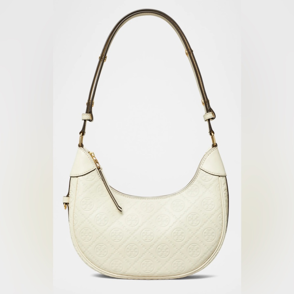 T Monogram Leather Crescent Shoulder Bag Tory Burch